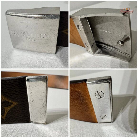 Authentic Louis Vuitton Brown Monogram Canvas Ceinture Silver Buckle Belt 80/32 - Picture 2 of 13